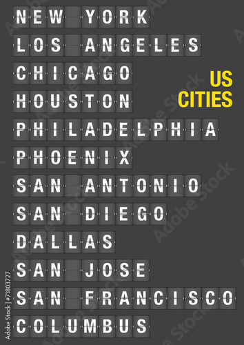 Name of US Cities on Airport Flip Board