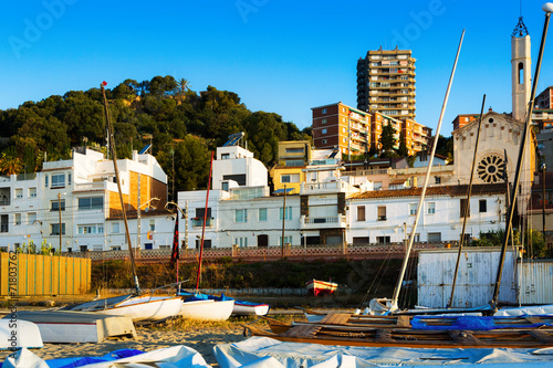   houses of  Catalan town at sea coast. Montgat photo