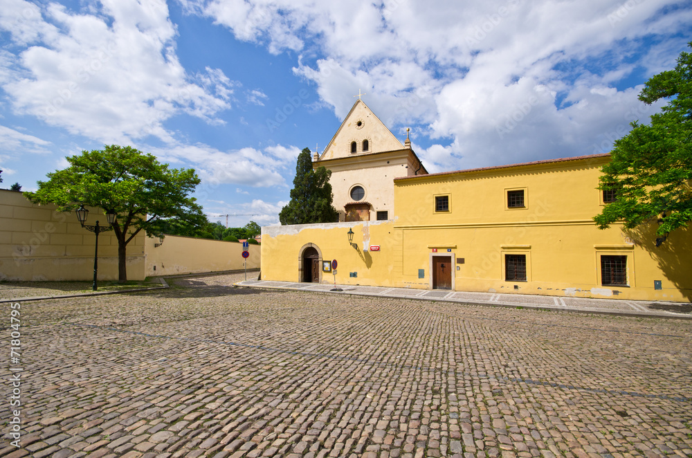 Fototapeta premium Cobblestone square near Capuchin monastery, Hradcany, Prague