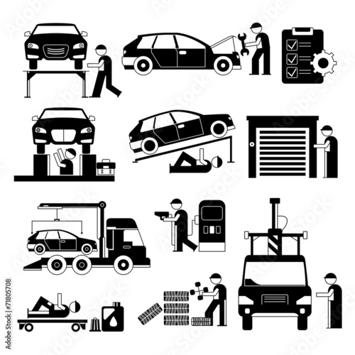 auto service people set, garage