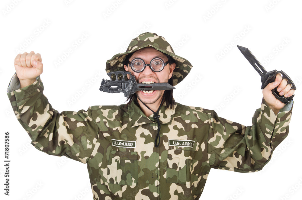 Funny soldier in military concept Funny soldier in military concept