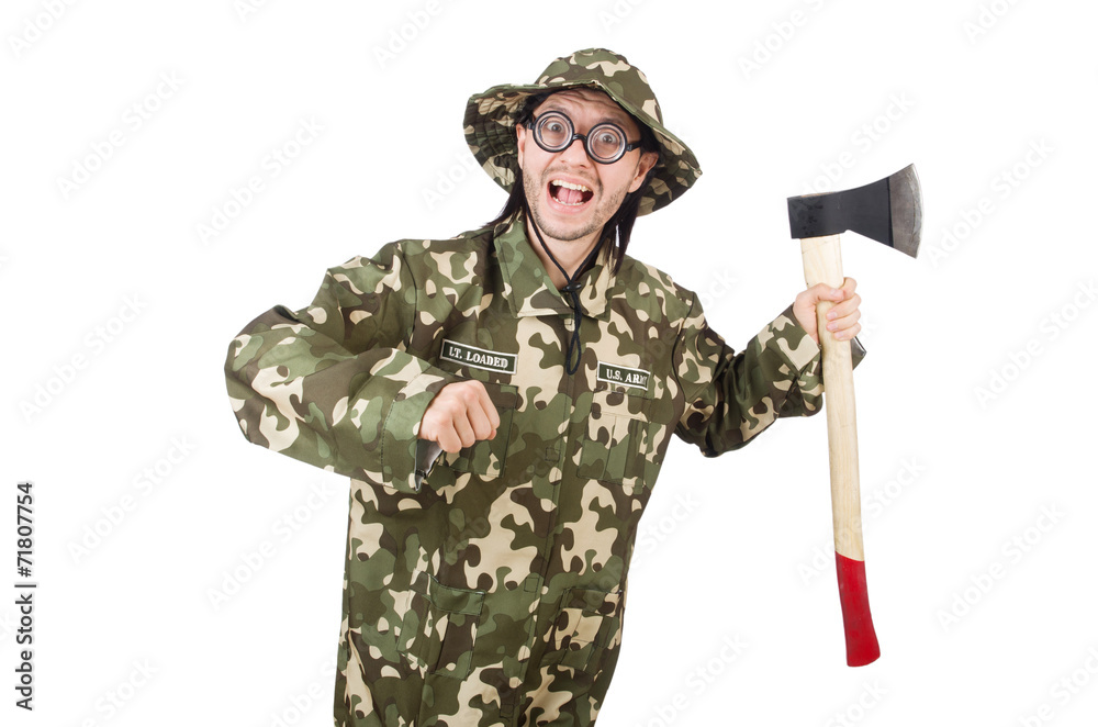 Funny soldier in military concept Funny soldier in military concept