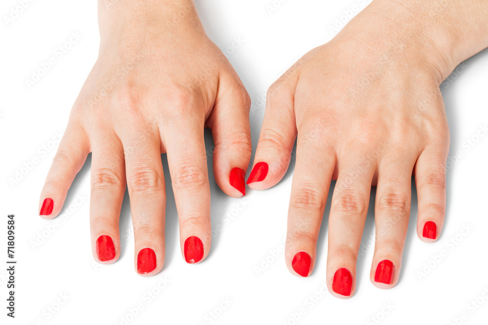 Woman with beautiful manicured red fingernails Woman with beautiful manicured red fingernails