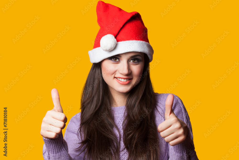 Brunette girl on yellow background. Brunette girl on yellow background.