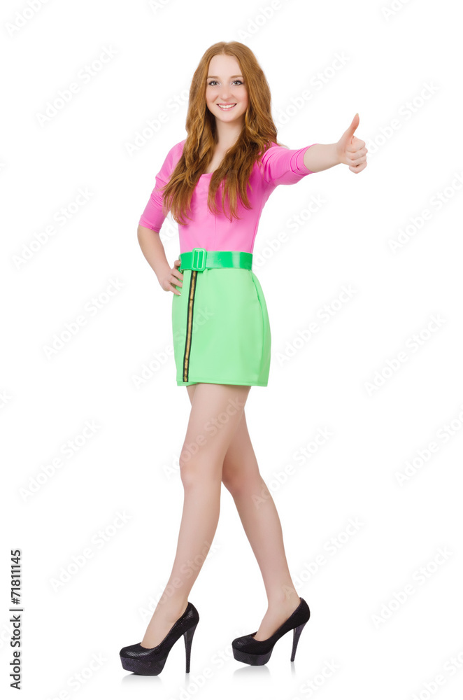 Woman giving thumbs up isolated on white Woman giving thumbs up isolated on white
