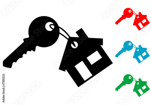 Pictograma llave con llavero de casa con varios colores