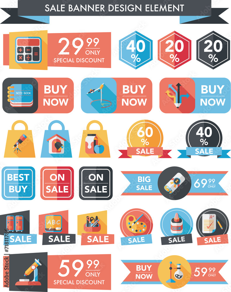 School sale banner design flat background set, eps10 School sale banner design flat background set, eps10