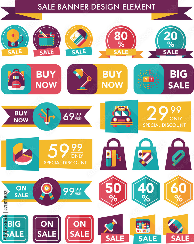 School sale banner design flat background set, eps10 School sale banner design flat background set, eps10