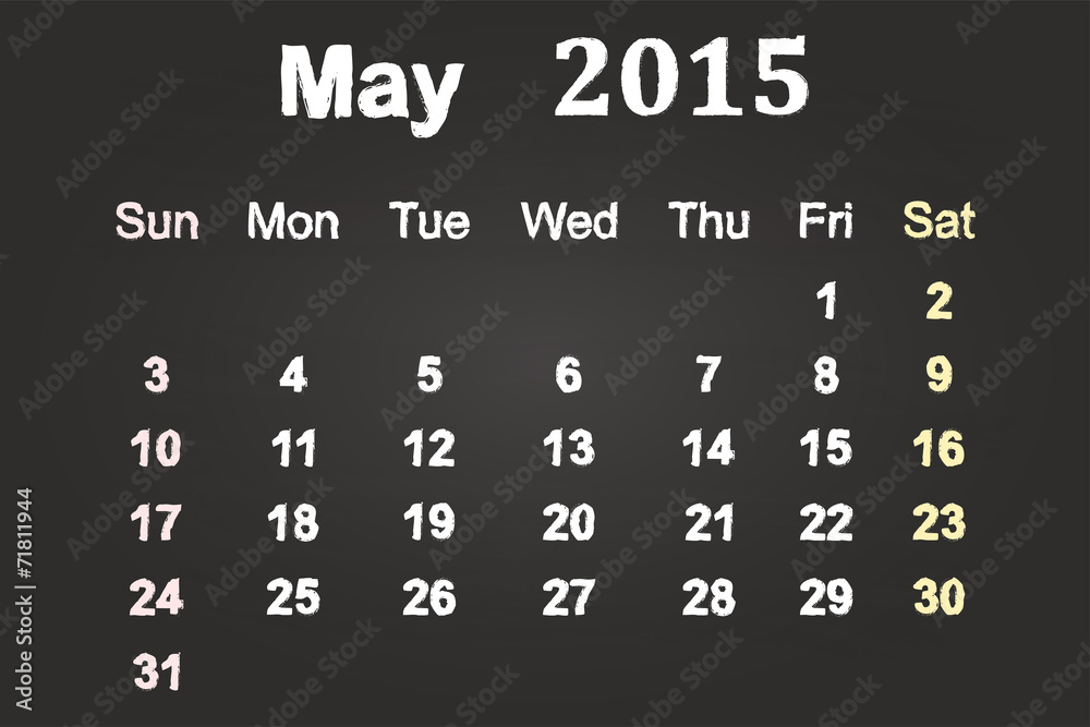 May Month 2015 Calendar On Blackboard May Month 2015 Calendar On Blackboard