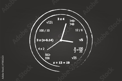 Mathematics Clock On School Blackboard