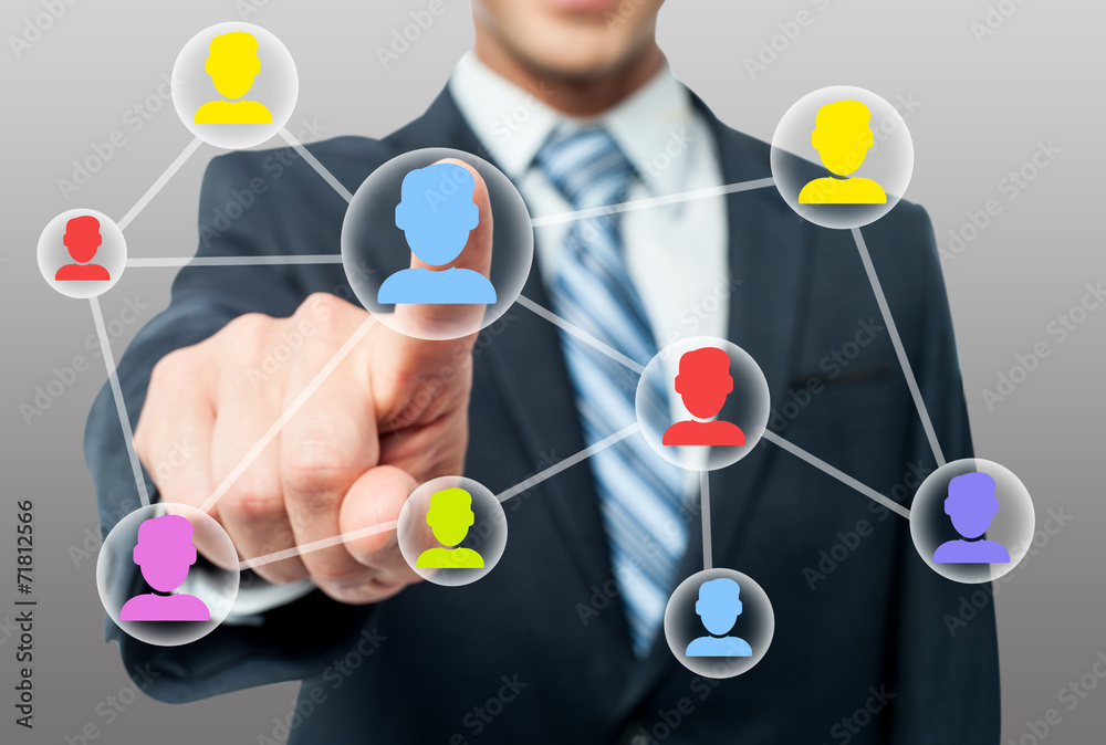 Man hand pressing contact on virtual screen Man hand pressing contact on virtual screen