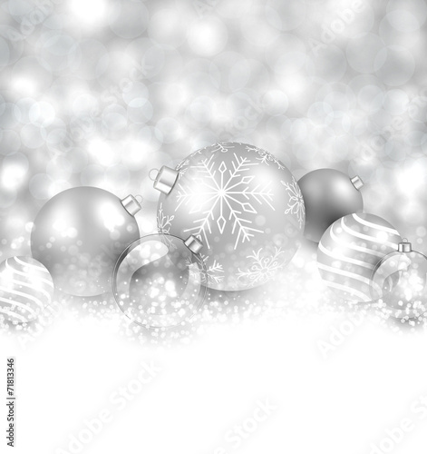 Winter background with silver christmas balls.