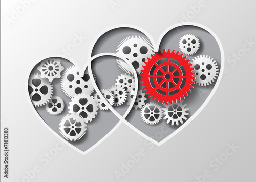 Vector illustration heart and gear.