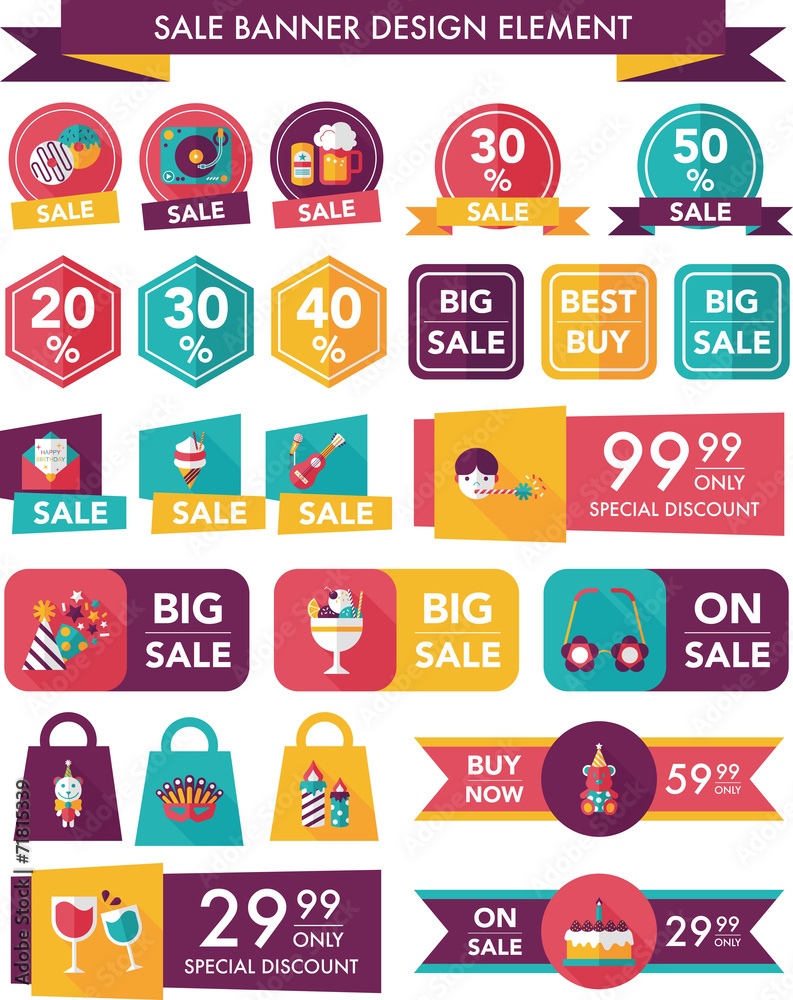 Birthday sale banner design flat background set, eps10 Birthday sale banner design flat background set, eps10