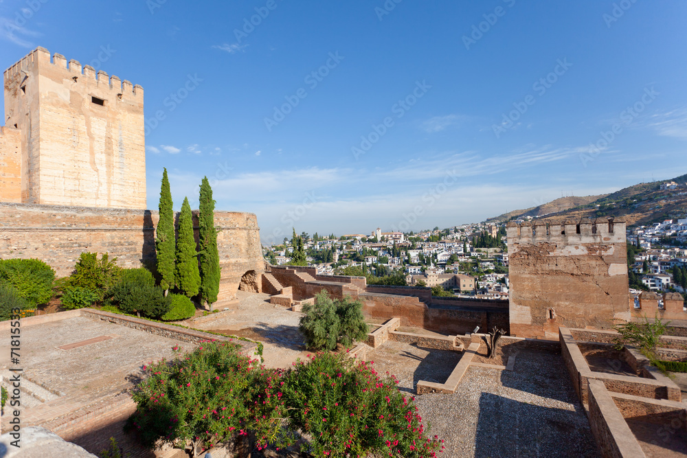 View of  Granada from a wall of fortress of Alhambra