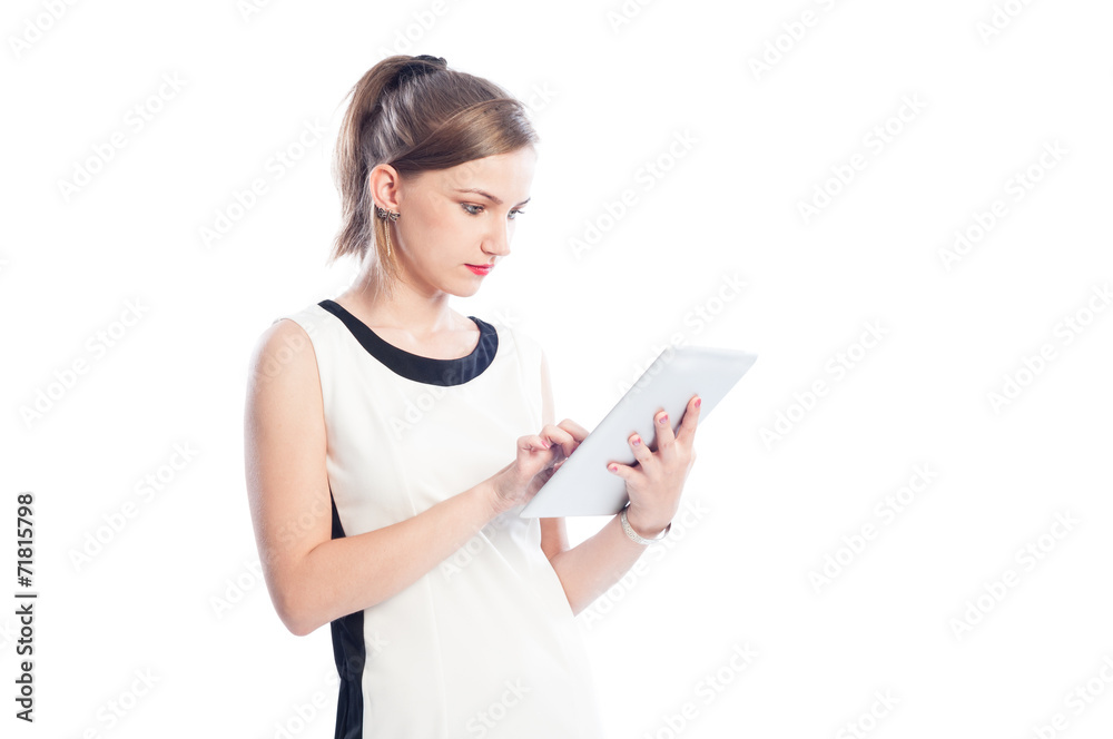 Business woman checking a tablet. Business woman checking a tablet.