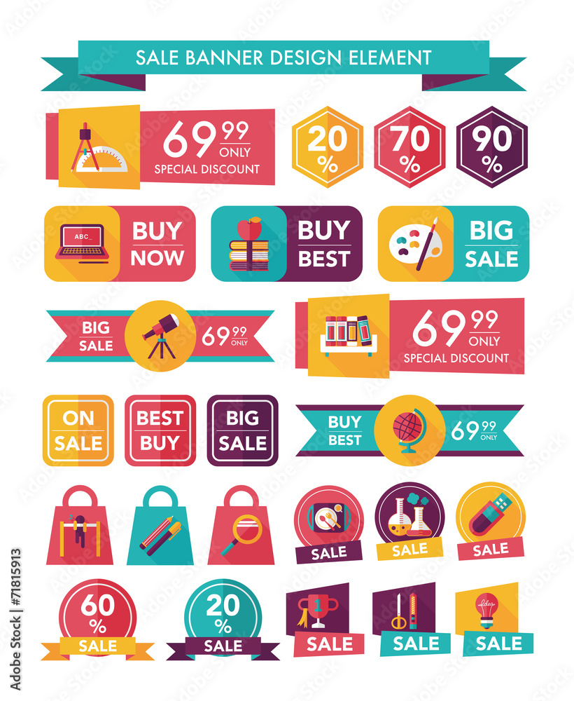 School sale banner design flat background set, eps10 School sale banner design flat background set, eps10