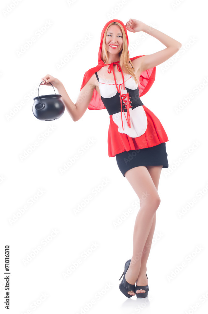Woman with pot isolated on white Woman with pot isolated on white
