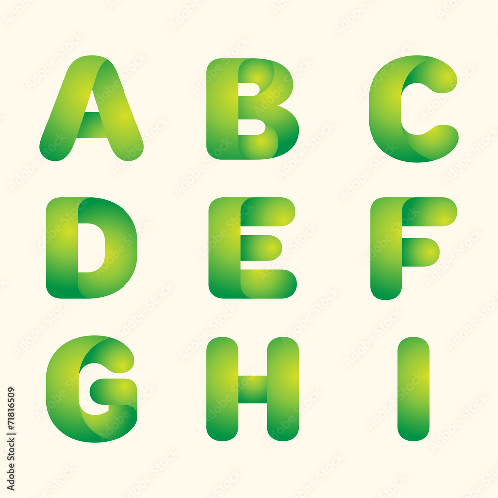abstract vector green leaves eco font set of letters abstract vector green leaves eco font set of letters