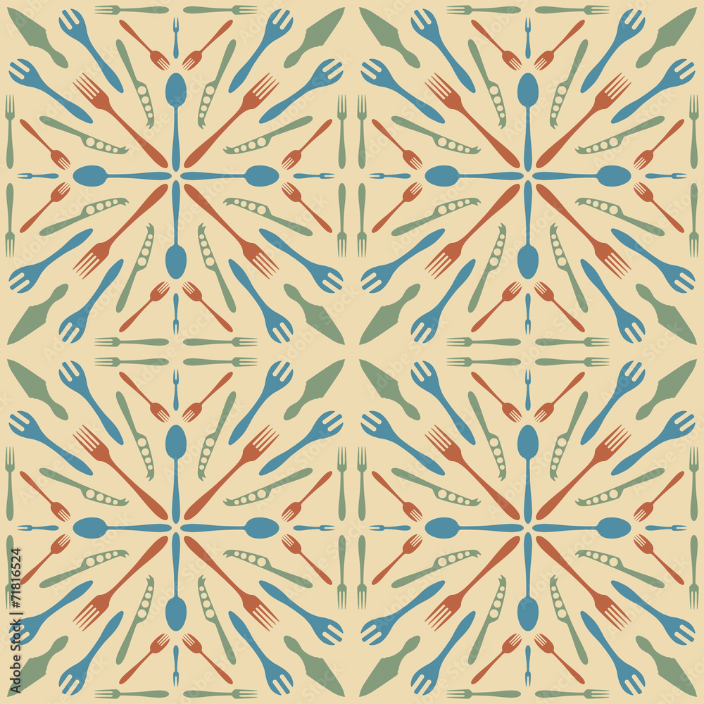 vector beige solid colors cutlery seamless pattern retro style