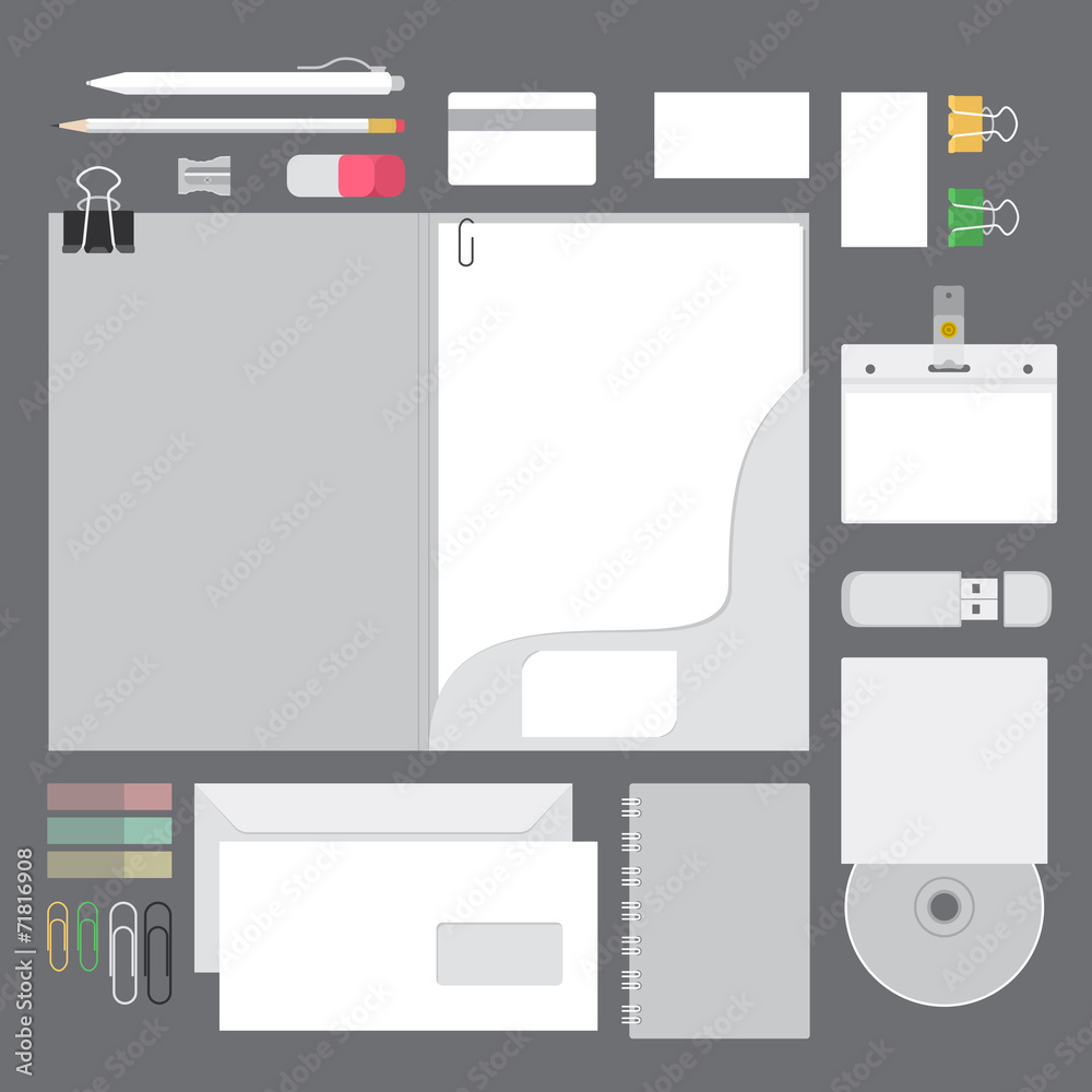 vector set identity with stationery flat design mock up vector set identity with stationery flat design mock up