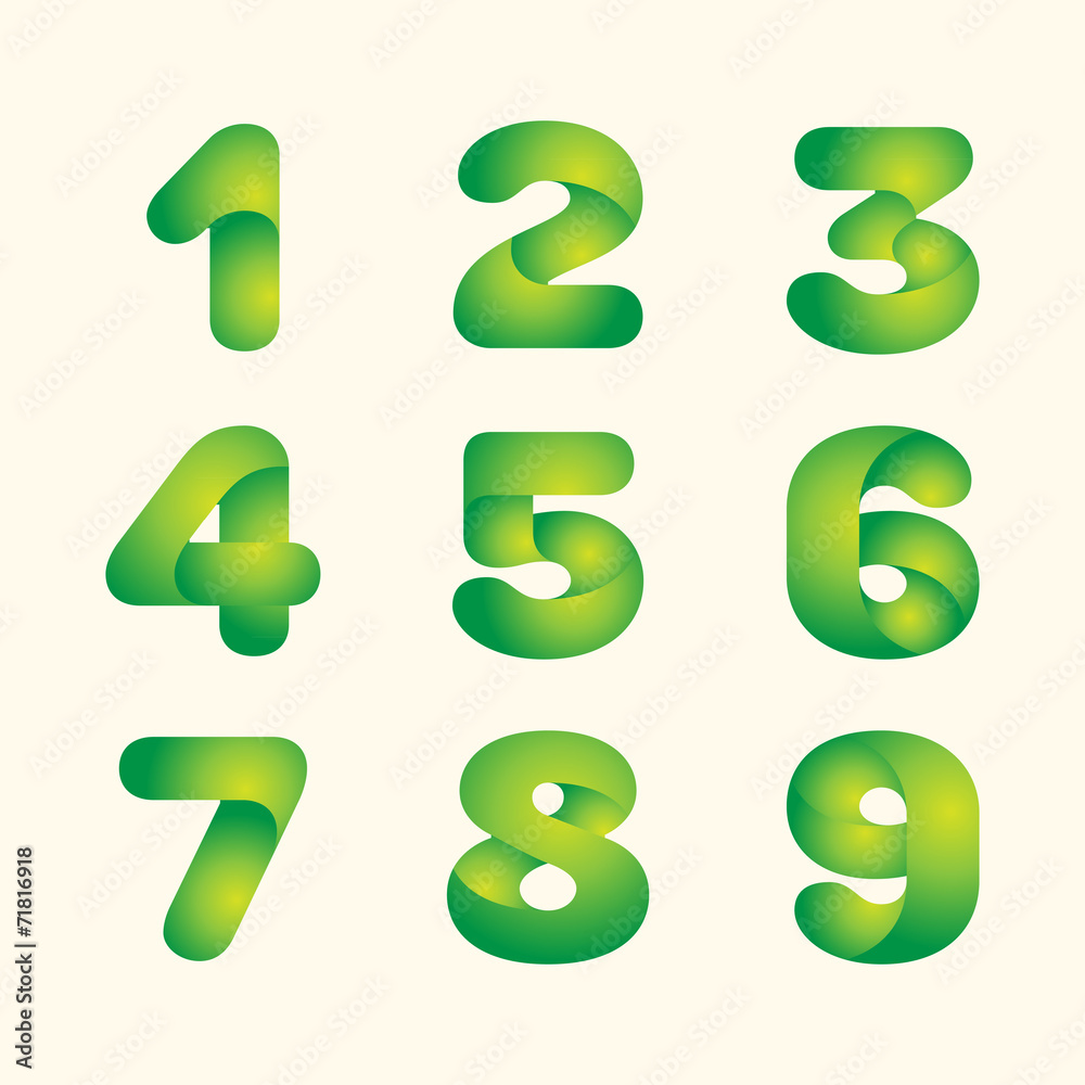 abstract vector green leaves eco font set of numbers abstract vector green leaves eco font set of numbers