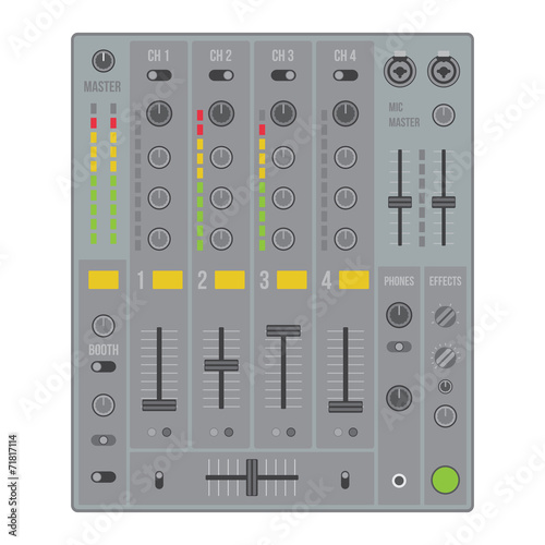 vector flat design sound dj mixer with knobs and sliders