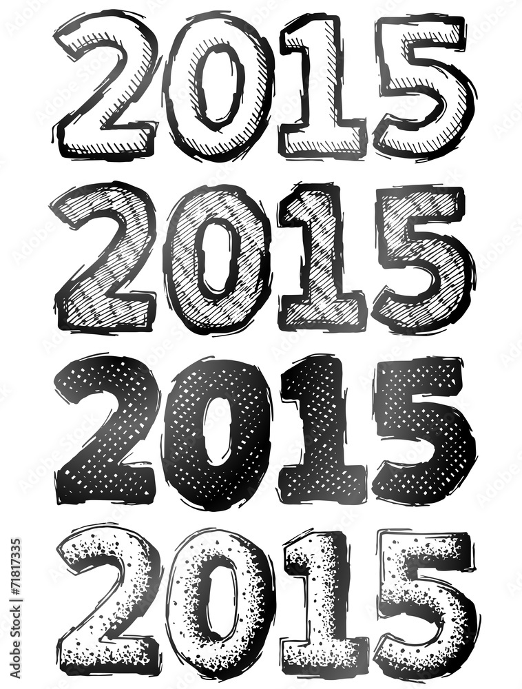 Hand drawn New Year 2015. Sketch of year number in doodle style