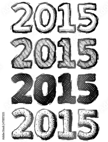 Hand drawn New Year 2015. Sketch of year number in doodle style