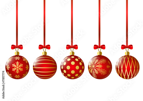 Chrismas balls wih red ribbons