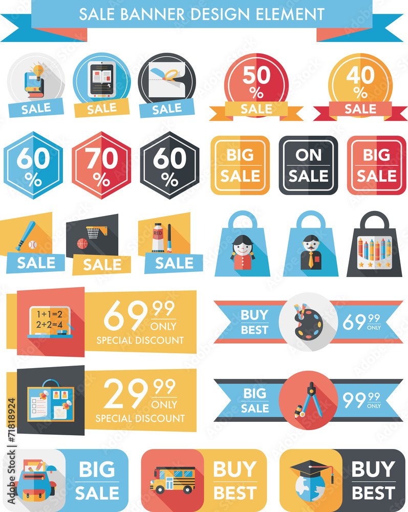 School sale banner design flat background set, eps10 School sale banner design flat background set, eps10
