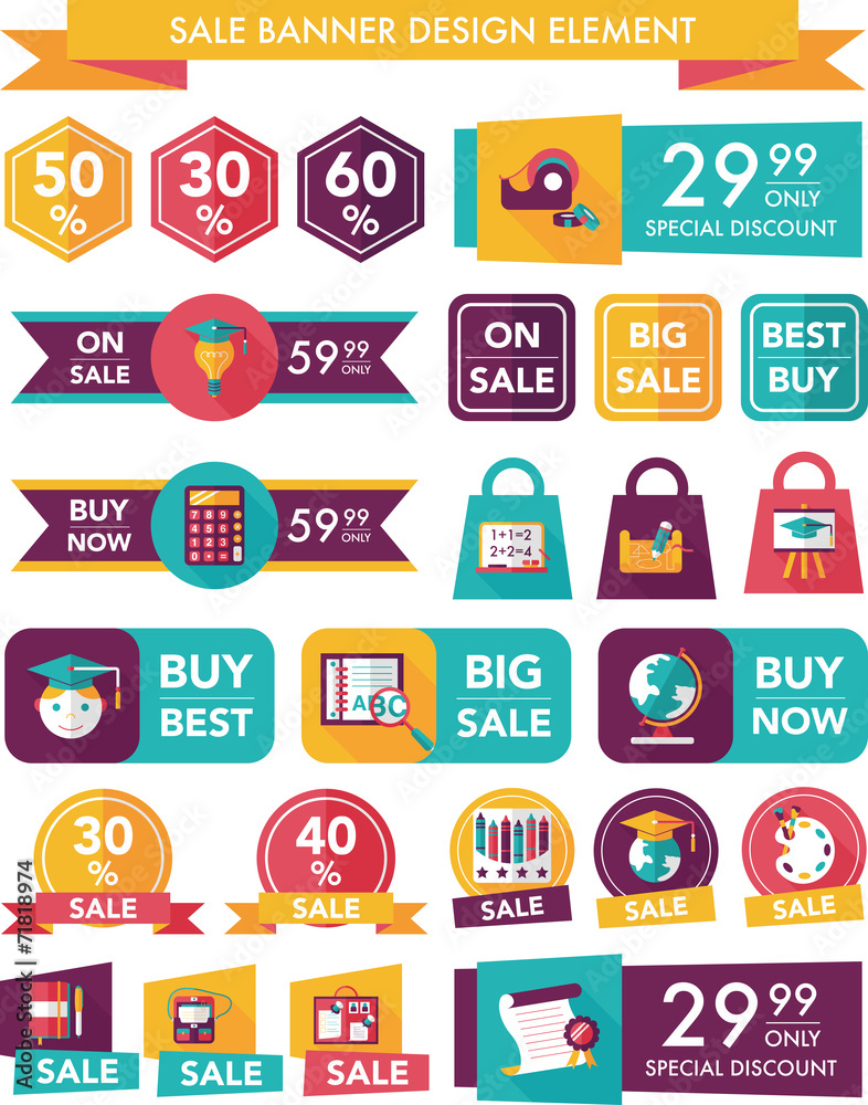 School sale banner design flat background set, eps10 School sale banner design flat background set, eps10