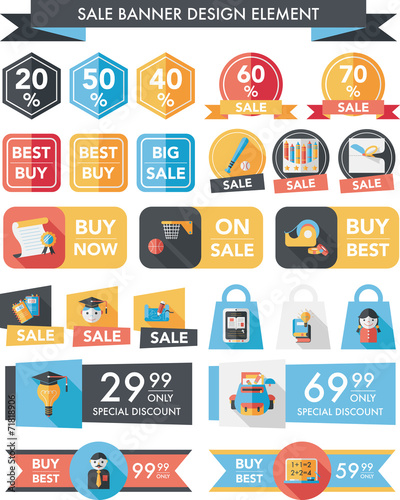 School sale banner design flat background set, eps10