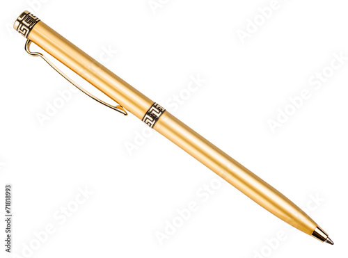 Golden pen isolated on white background
