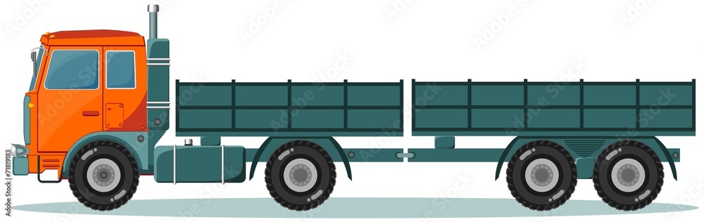 Machine With Two Empty Trailers, Vector