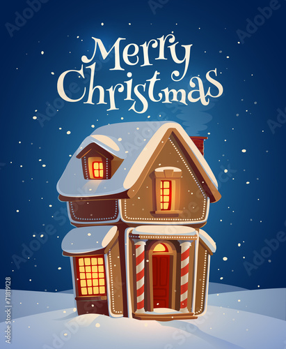 Gingerbread house. Christmas card