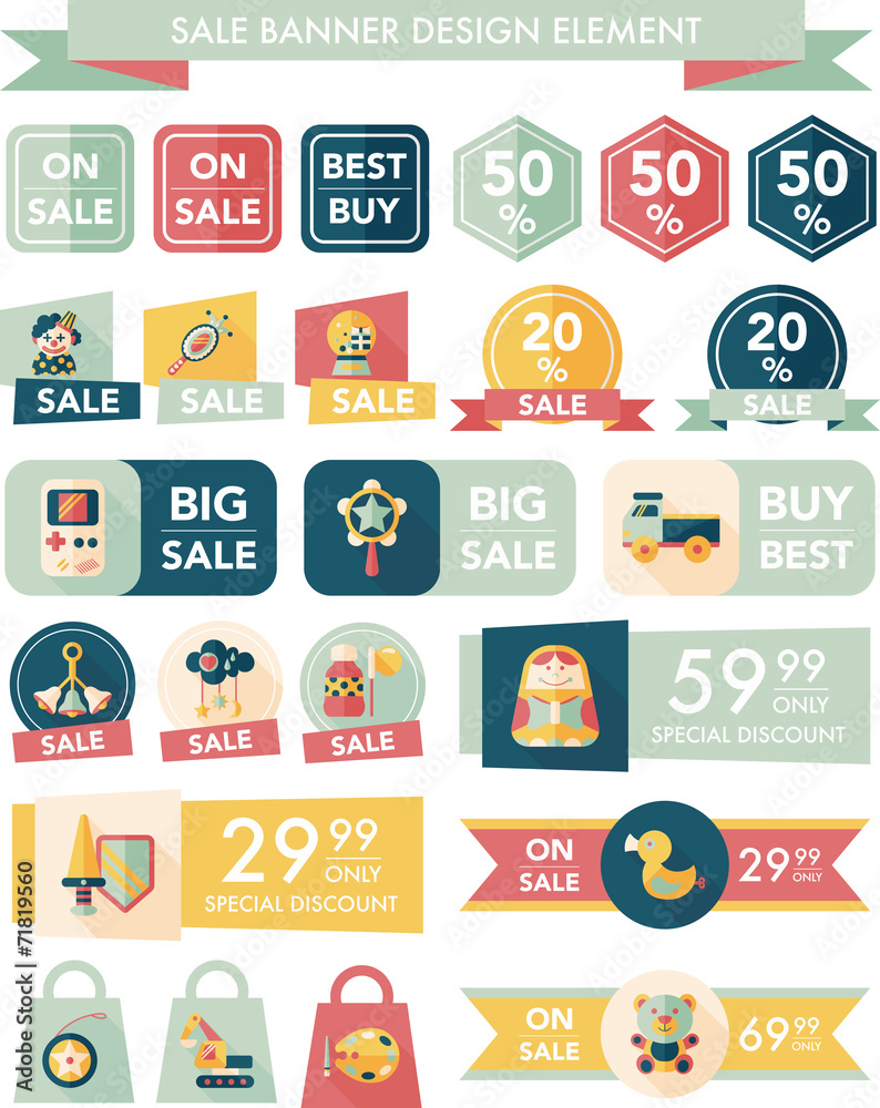 Toy sale banner design flat background set, eps10 Toy sale banner design flat background set, eps10