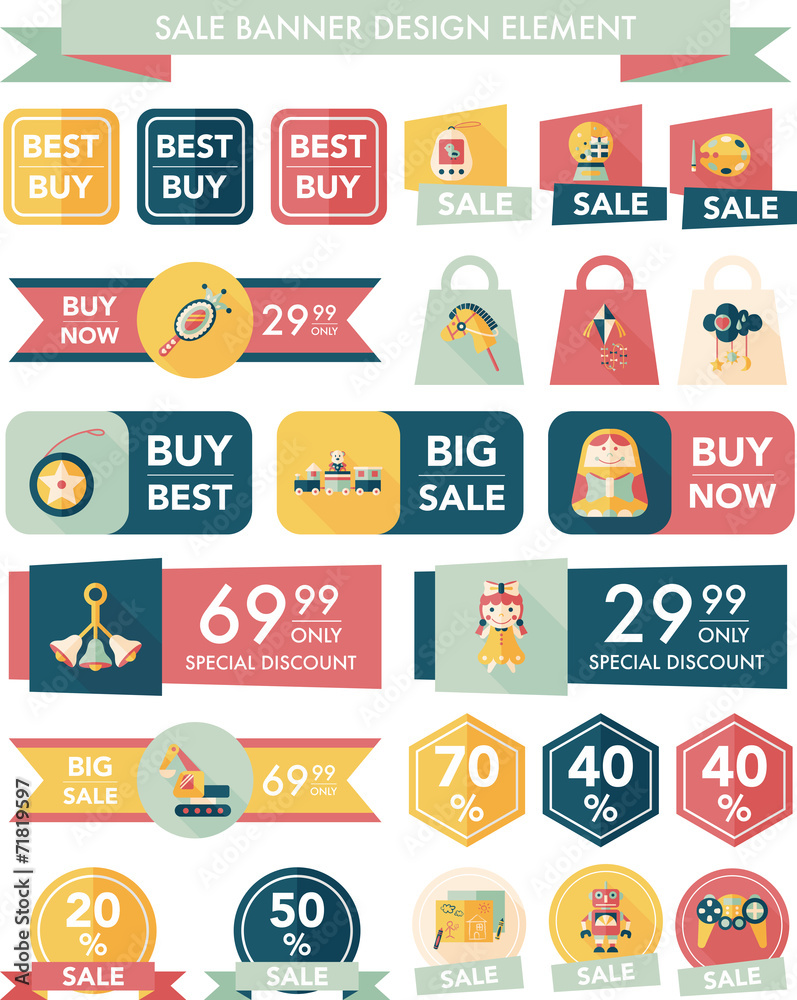 Toy sale banner design flat background set, eps10 Toy sale banner design flat background set, eps10