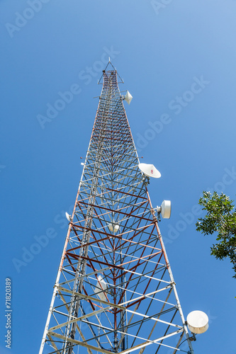 Microwave Tower Rising Into Blue