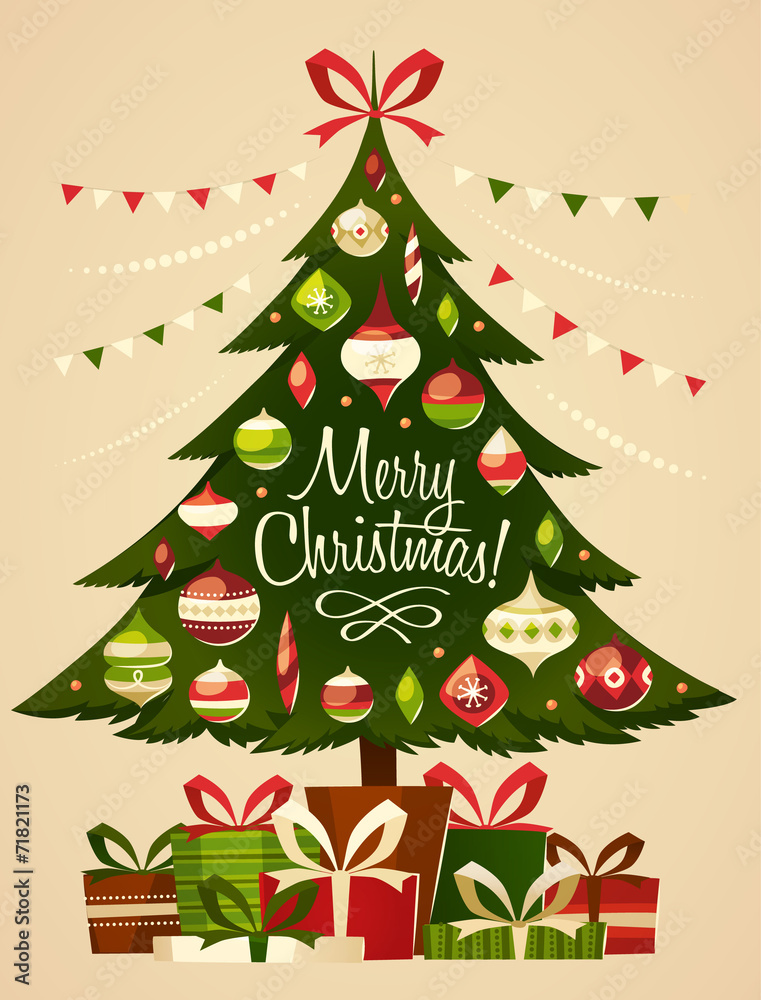 Christmas tree with gifts - obrazy, fototapety, plakaty 