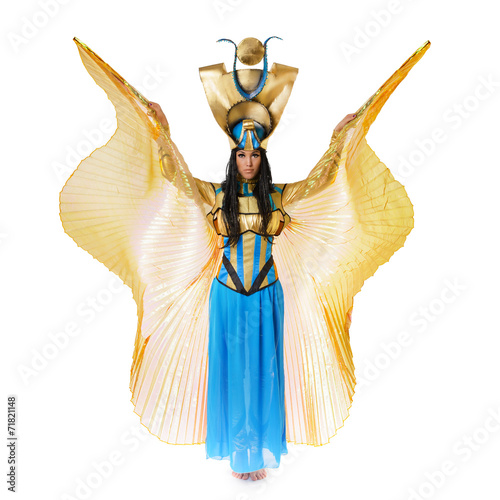 Young girl dressed in Egyptian costume isolated on white backgro