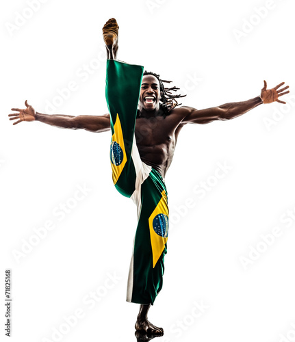 Brazilian black man dancer dancing capoeira silhouette