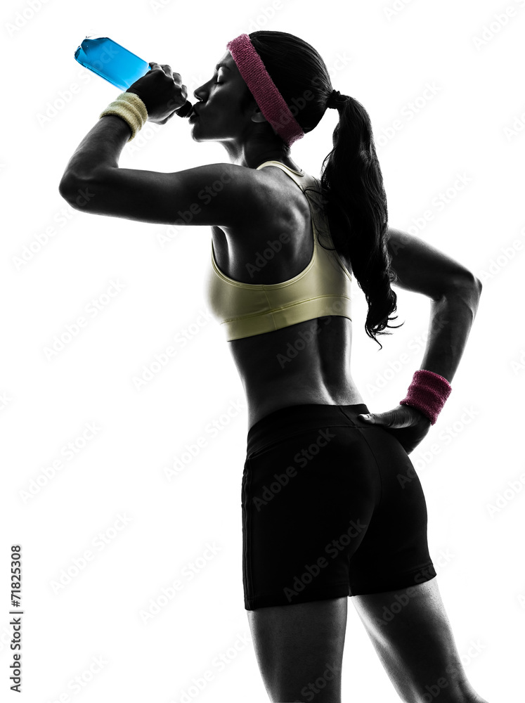 woman exercising fitness drinking energy drink silhouette woman exercising fitness drinking energy drink silhouette