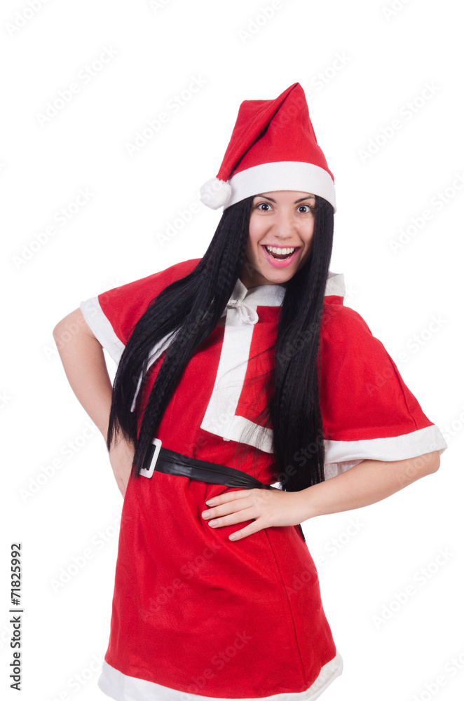 Snow girl santa in christmas concept isolated on white