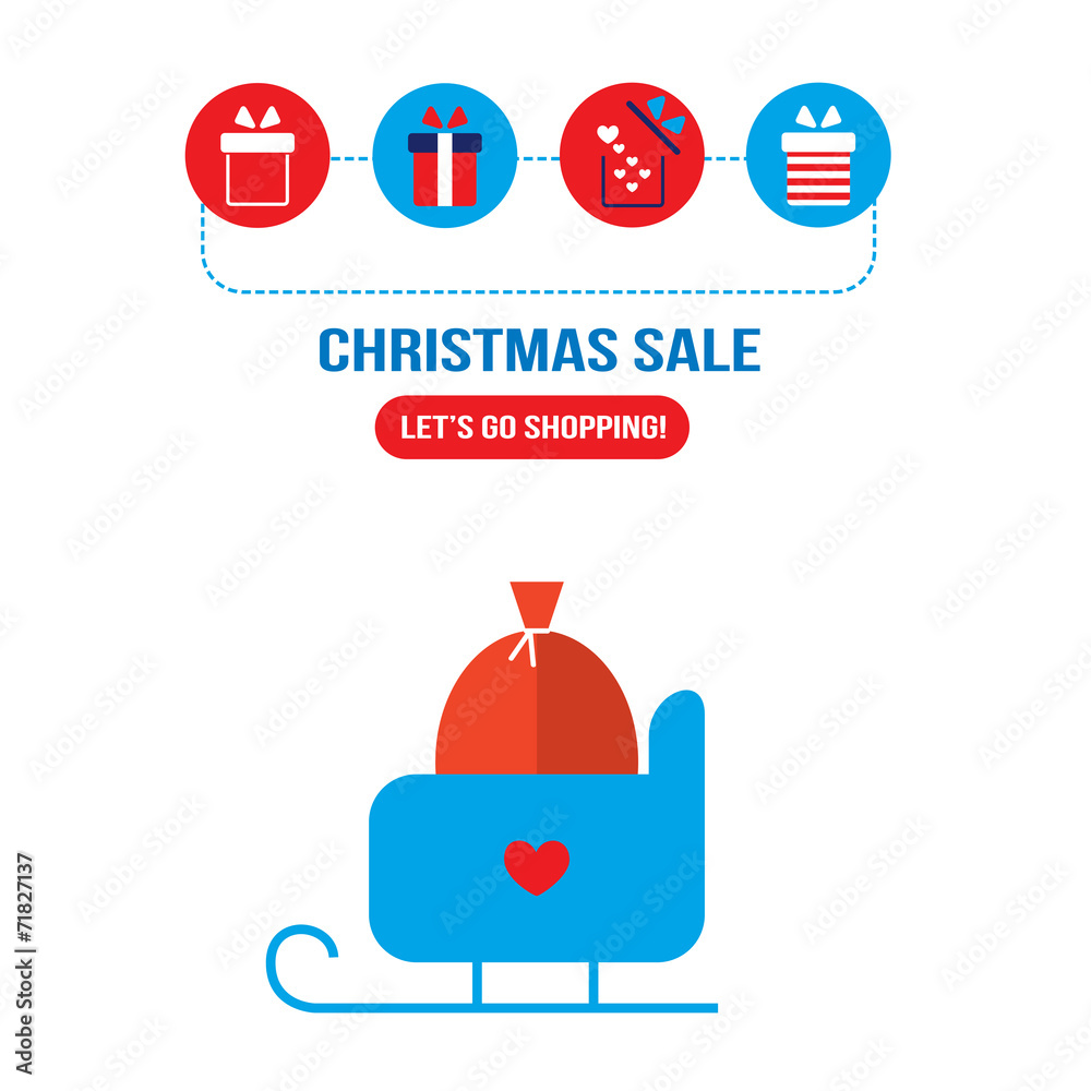 Christmas sleigh with presents and gift box icons Christmas sleigh with presents and gift box icons