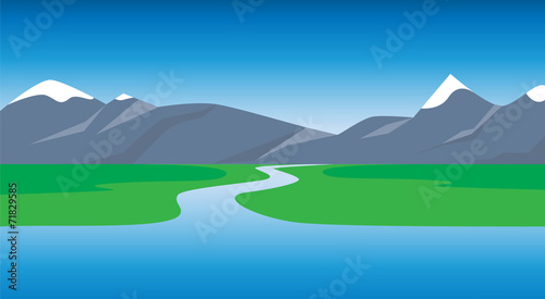 Panoramic view of mountains. Kind on mountains and lake