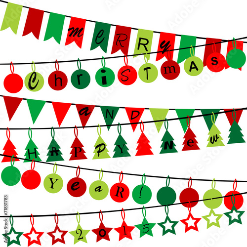 Decorative bunting with Merry Christmas and Happy New Year 2015