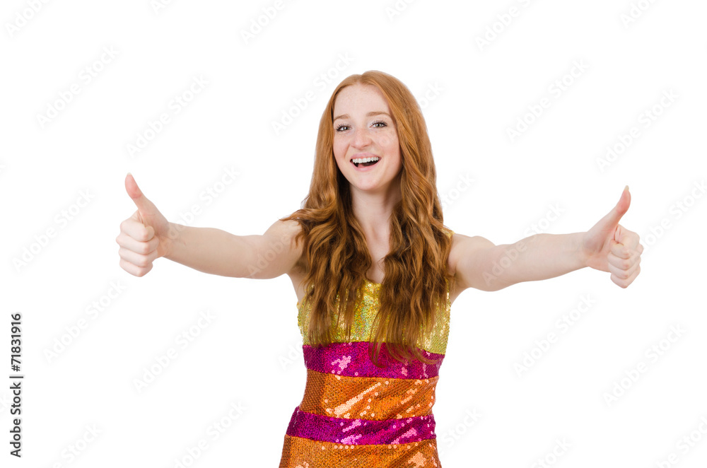 Woman giving thumbs up isolated on white Woman giving thumbs up isolated on white