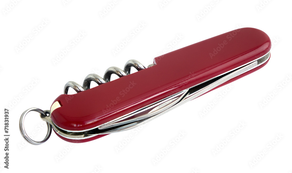 Closed swiss army red knife isolated on white background Closed swiss army red knife isolated on white background