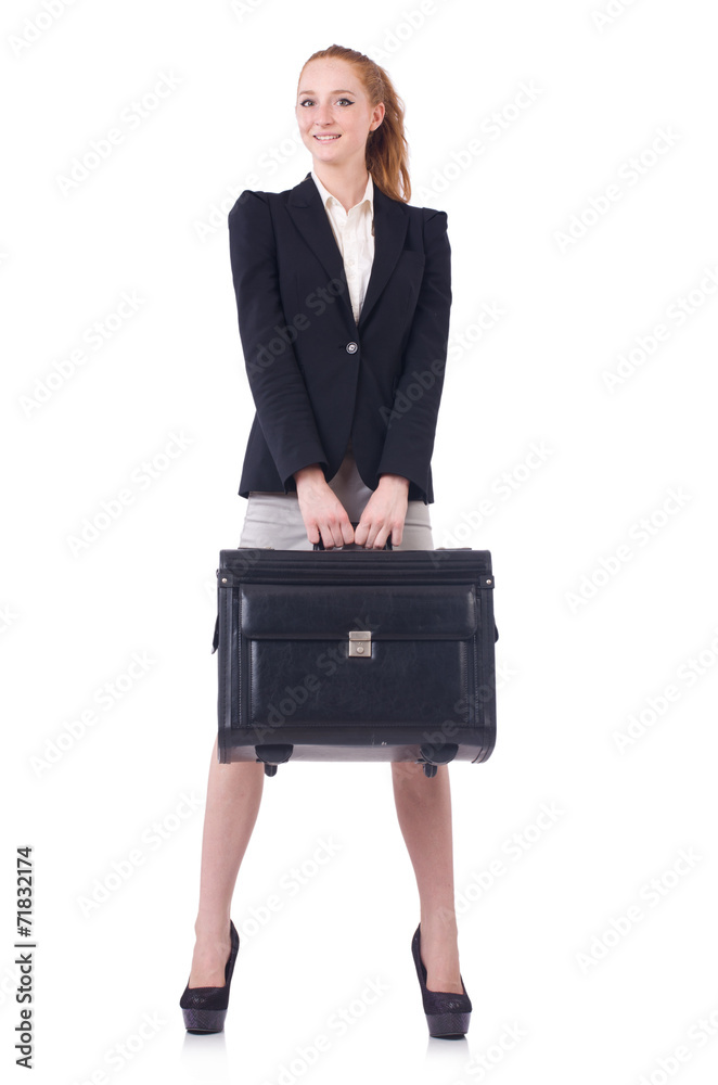 Travelling businesswoman isolated on the white Travelling businesswoman isolated on the white